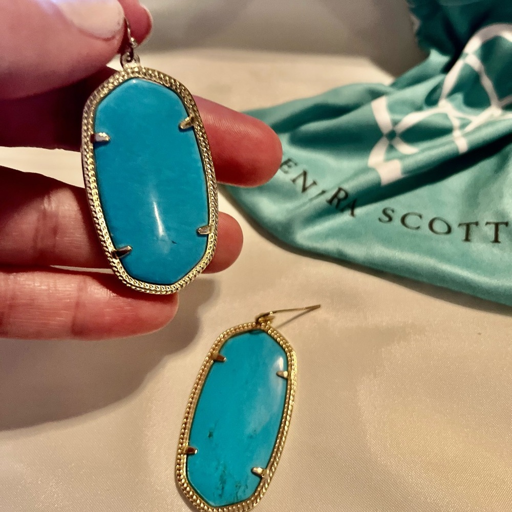 Pristine Danielle Gold Statement Earrings In Turq… - image 3